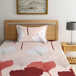Aura Brown & Red Floral Printed 350 TC Single Bedsheet Set 2.15 m x 1.50 m image 3