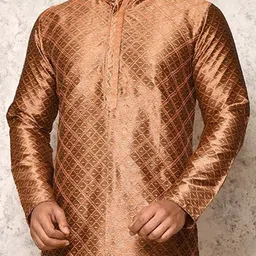 RANAK Men Geometric Self Design Mandarin Collar Regular Kurta with Churidar image 3