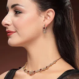 KARATCART Gold-Plated Red Stone Studded Round Chakra Design Jewellery Set image 2