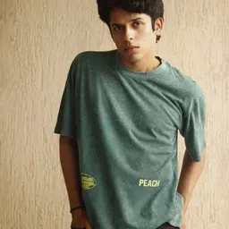 Peach Typography Printed Bio Finish Round Neck Oversized T-shirt-picture-13