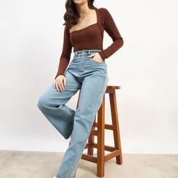 Styli Women Cotton Wide Leg High-Rise Light Fade Stretchable Jeans image 3