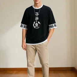 AUTNA Men Printed Drop-Shoulder Sleeves T-shirt image 4