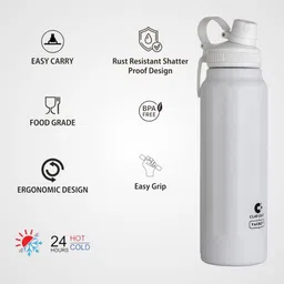CLAY CRAFT Vacbott White Brand Logo Printed BPA Free Double Wall Vacuum Water Bottle 900ML image 5