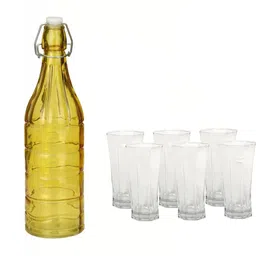 1ST TIME Yellow & Transparent Glass Solid Water Bottle-picture-37