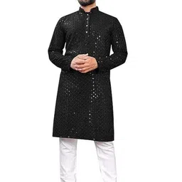 Krudha Fashion Men Geometric Striped Flared Sleeves Thread Work Kurta image 2