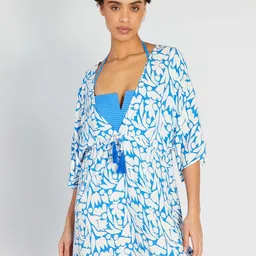 KIABI All Over Floral Printed V-Neck Swimwear Coverup Top-image-1