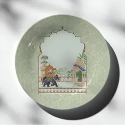DESSINE ART Green Rajputana King on Elephant Decorative Wall Plate-image-41