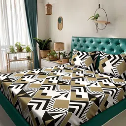 KLOTTHE White & Green Geometric 300TC King Bedsheet & 2 Pillow Covers - 2.50 x 2.25 m-image-90