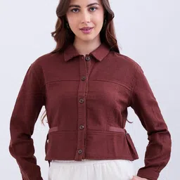 SPYKAR Women Brown Cotton Solid Tops-image-77