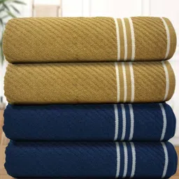Myntra Elegant Homes Green & Navy Blue 4 Pieces Striped Cotton 400 GSM Bath Towel-picture-17