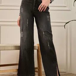 ZUMMER Women Straight Fit High-Rise Mildly Distressed Light Fade Stretchable Jeans-image-74