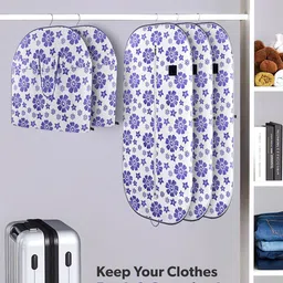 Kuber Industries Blue & White 6 Pieces Printed Non-Woven Suit Organisers With Zip image 5