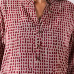 JISORA Geometric Print Mandarin Collar Pure Silk Top image 5