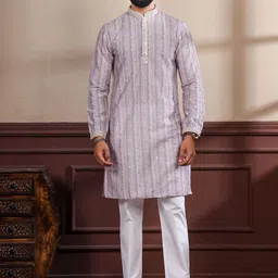 PulseIQ Men Ethnic Motifs Embroidered Kurta with Trousers-picture-19