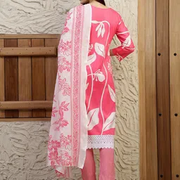 KALINI Women Floral Printed Regular Patchwork Kurta with Trousers & With Dupatta image 2