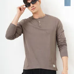 Genoa Men Pack of 2 Solid Henley Neck Cotton T-shirts-picture-27