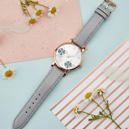 Moover Women Embellished Dial & Leather Bracelet Style Straps Analogue Automatic Watch FLWRltr-GREY-j1 image 4