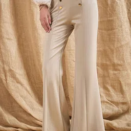 SASSAFRAS Women Smart Flared High-Rise Trousers-image-79