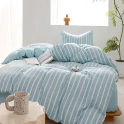 JC HOME Blue & White Striped Polycotton 4 Piece Single Regular Bedding Set-picture-8