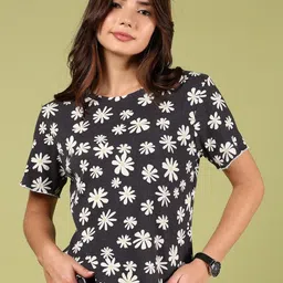 V-Mart Women Floral Printed Round Neck Cotton T-shirt-image-62