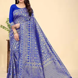 Kevami Fashion Ethnic Motifs Woven Design Zari Kanjeevaram Saree with Blouse Piece-image-48