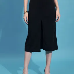 DIMPY GARMENTS Front Slit Straight Midi Skirt-picture-7