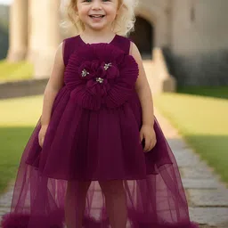 Lagorii Girls Purple Party Frock with Oversized Floral Appliqu-picture-14