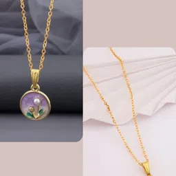 SZN Set Of 2 Gold-Plated Circular Shaped Artificial Beaded Enamelled Pendants With Chains-picture-39