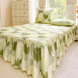 JC HOME Green & White Floral Printed 140 TC King Bedsheet Set 2 m x 1.8 m image 4