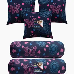 villagers Microfibre Bolster Pack of 5 Geometric 3 Cushion & 2 Bolster Set - Butterfly Print-picture-44