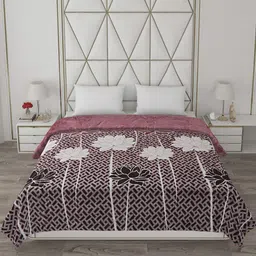 Monte Carlo Purple & White Floral Printed Heavy Winter 850 GSM Double Bed Blanket image 4