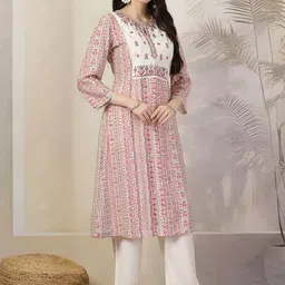 Nayam By Lakshita Women Floral Printed Regular Chanderi Cotton Kurta with Palazzos image 4