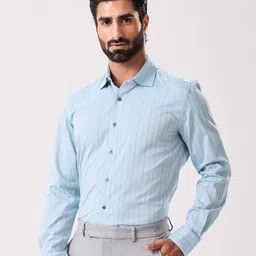 MH&Y Men Vertical Striped Spread Collar Cotton Formal Shirt-picture-30