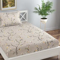 Florida Grey & Beige Floral Single Bedsheet with 1 Pillow Covers-image-43