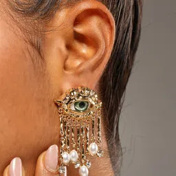 PATOLA BY VJ Stainless Steel Gold-Plated Beaded Anti Tarnish Quirky Shaped Drop Earrings image 5