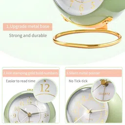 Kadio Blue & Gold-Toned Round Shaped Analogue Contemporary Alarm Clock image 3