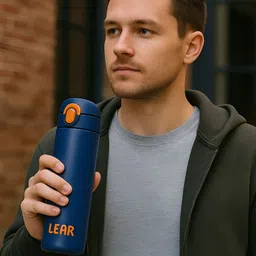 iSWEVEN Blue & Orange Stainless Steel Double Wall Vacuum Water Bottle-420 ml-image-32