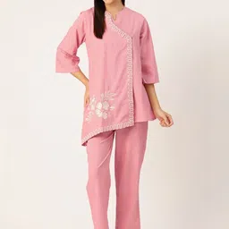 ANUSHEET Embroidered V-Neck Top With Trousers Co-Ords-picture-12