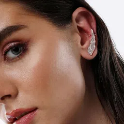 SOHI Set Of 2 Gold-Plated Stone Studded Contemporary Bling Wing Studs & Ear Cuff Earrings image 2