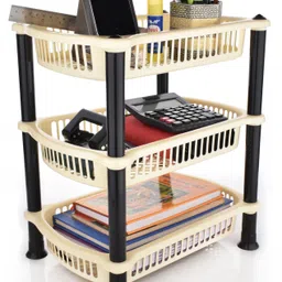 newon Plastic Plastic 3 Layer Multi-purpose Kitchen Storage Basket Rack and Fruits/Vegetables Kitchen Rack ,office rack,clothe rack,bathroom rack Fruits/Vegetables Kitchen Rack (beige Plastic) Storage Basket image 2