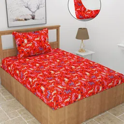 BREVARD Red Conversational Printed Woolen Fitted 210 TC Single Bedsheet Set 2.28m x 1.52m-picture-32