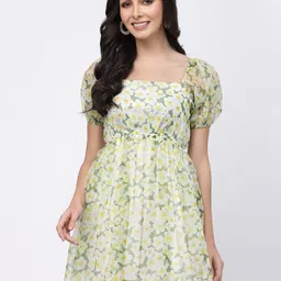 Fabway Clothing Floral Print Puff Sleeve Fit & Flare Dress-image-32