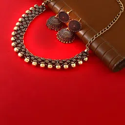 Haniya Gold-Plated Beaded Oxidised Jewellery Set-picture-26
