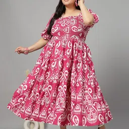 CURVE BY KASSUALLY Women Plus Size Printed Puff Sleeve Fit & Flare Midi Dress image 4