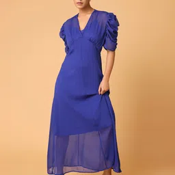 BLANC9 V-Neck Puff Sleeve Maxi Dress-picture-17