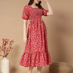 Jash Creation Women Floral Printed Square Neck Midi Fit & Flare Dress image 2