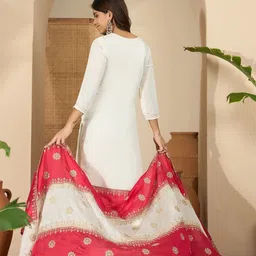 Sangria Women Ethnic Motifs Embroidered Regular Thread Work Pure Silk Kurta with Trousers & With Dupatta image 3