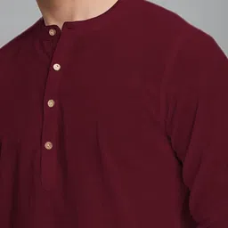 KNOWTED Mandarin Collar Roll-Up Sleeves Cotton Straight Short Kurta image 3