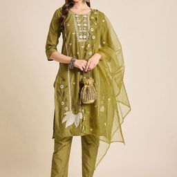 Anouk Rustic Women Floral Embroidered Thread Work Kurta with Trousers & Dupatta-picture-14