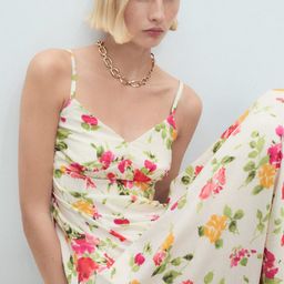 MANGO Floral Print Smocked Shoulder Straps Pannelled Midi A-Line Dress-picture-21